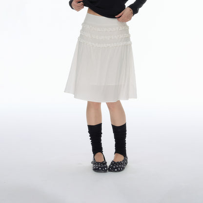 NewJNXS SS Lettuce-Edge Pleated A-Line Midi Skirt
