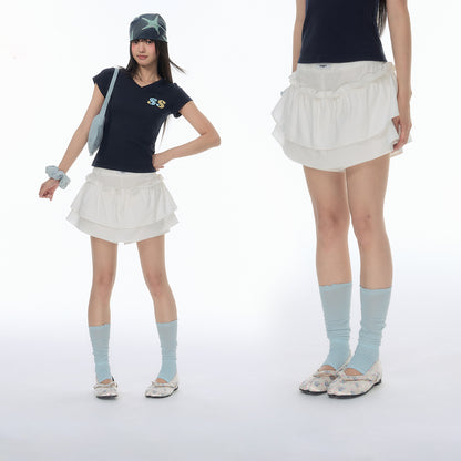 NewJNXS SS Woven Double-Layer Ruffle A-Line Skort