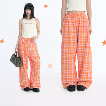 NewJNXS Wrinkle-Resistant Plaid Wide-Leg Pants