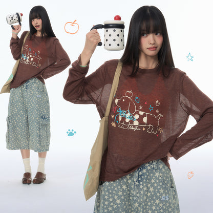 NewJNXS Polka Dot Dachshund Long Sleeve Top