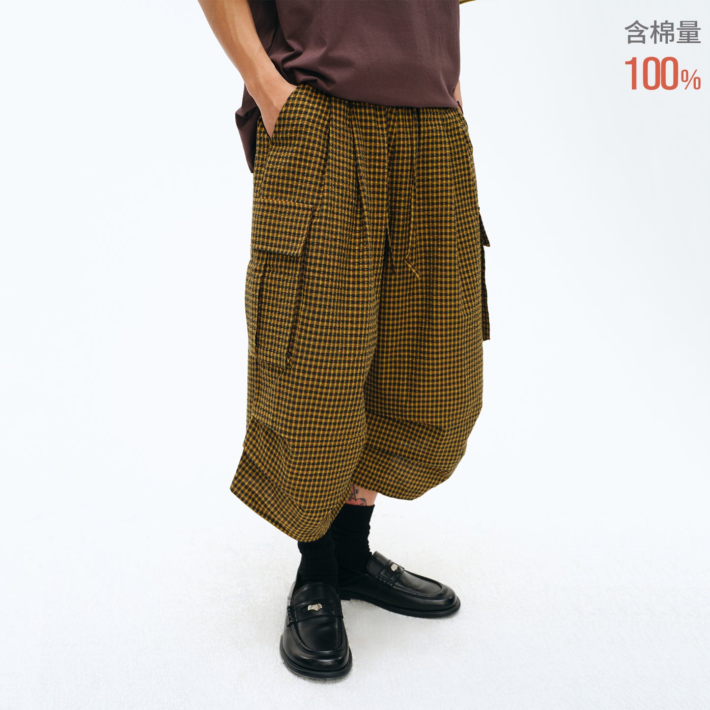 NewJNXS Oversized Pocket Plaid Pants