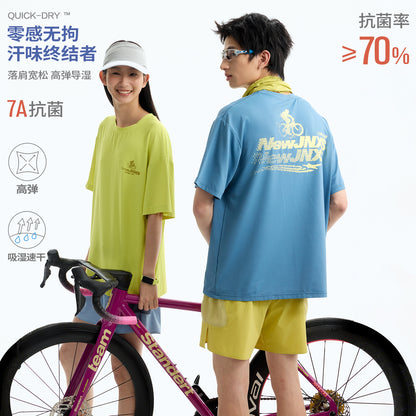 NewJNXS 7A Antibacterial Pixel Cycling Print Sports Tee – Summer Textured Quick-Dry T-Shirt Unisex