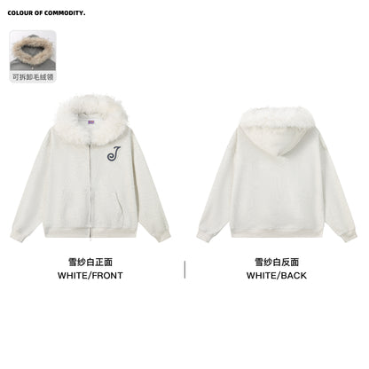 NewJNXS Detachable Plush Collar Jacket & Pants Set