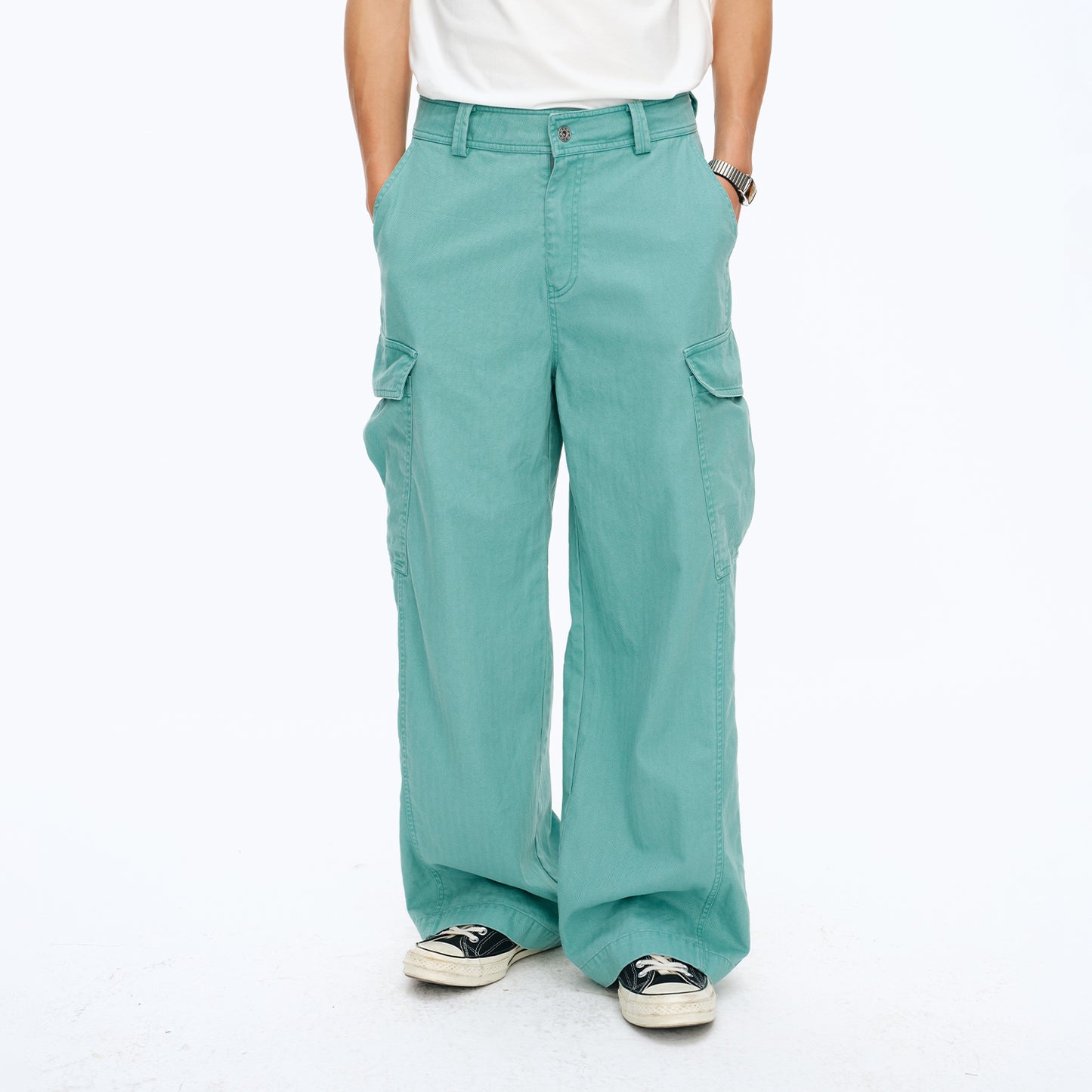 NewJNXS Washed Herringbone Straight-Leg Cargo Pants