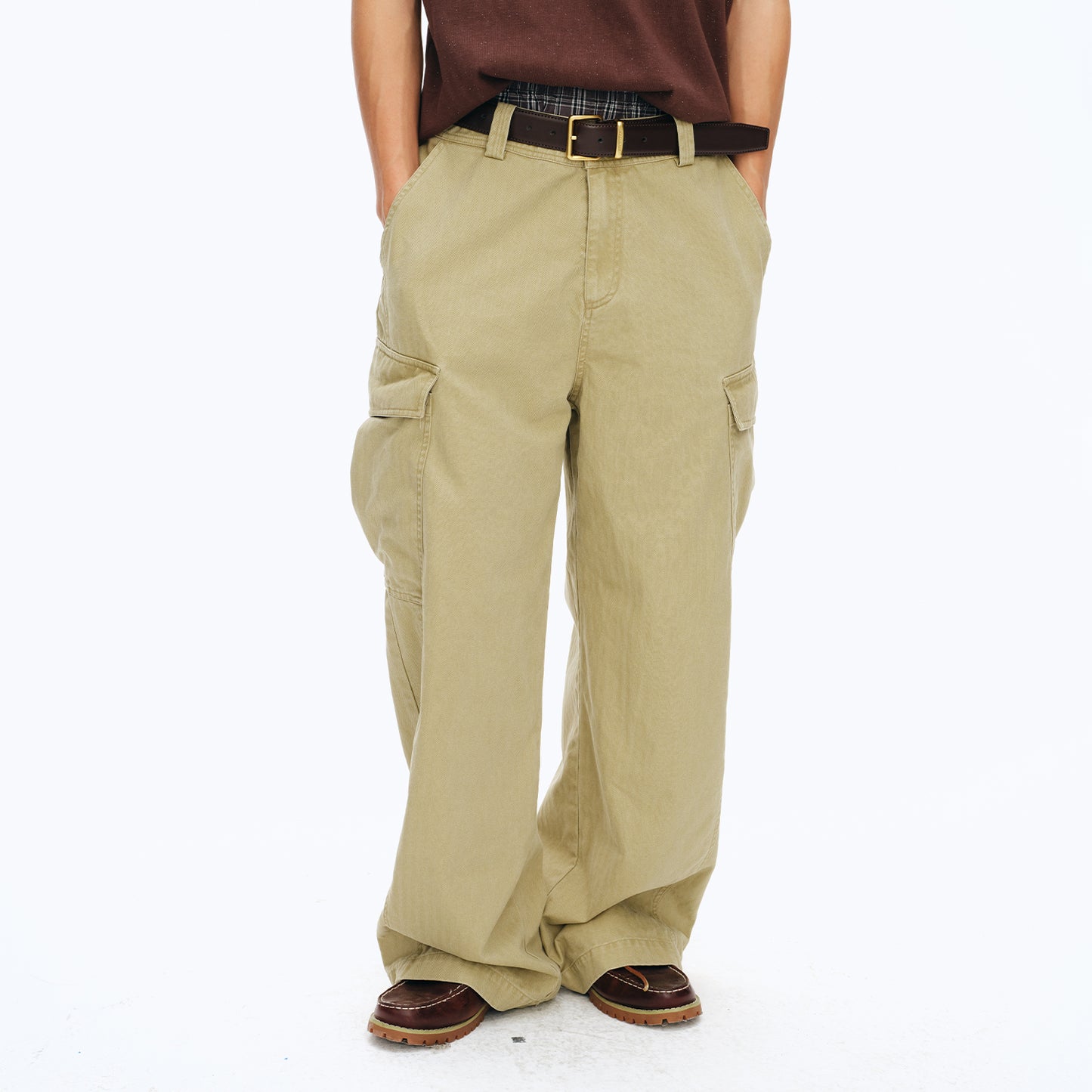 NewJNXS Washed Herringbone Straight-Leg Cargo Pants