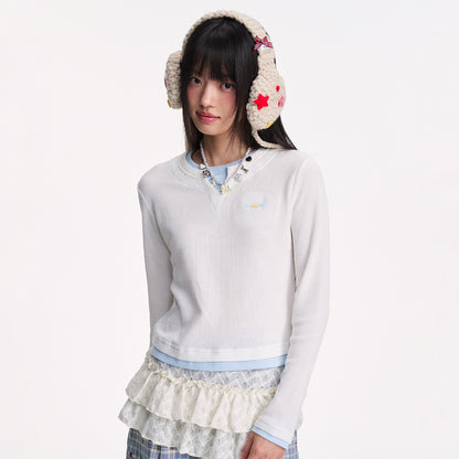 NewJNXS Waffle-Knit Color Block Layered-Look Long Sleeve Tee