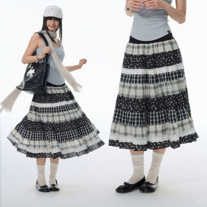 NewJNXS SS Plaid & Floral Patchwork Maxi Skirt
