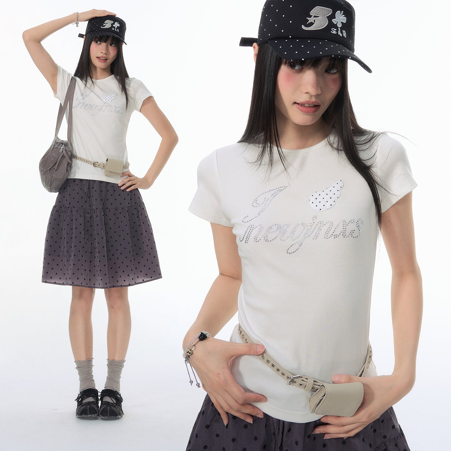 NewJNXS SS Wing Rhinestone Stretch Knit Tee