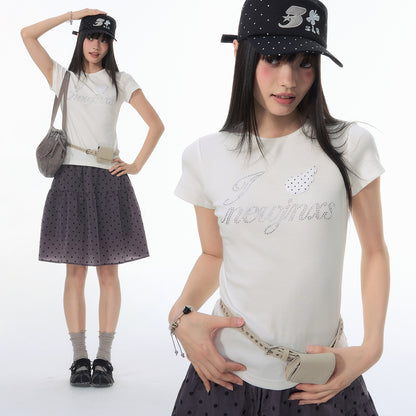 NewJNXS SS Wing Rhinestone Stretch Knit Tee