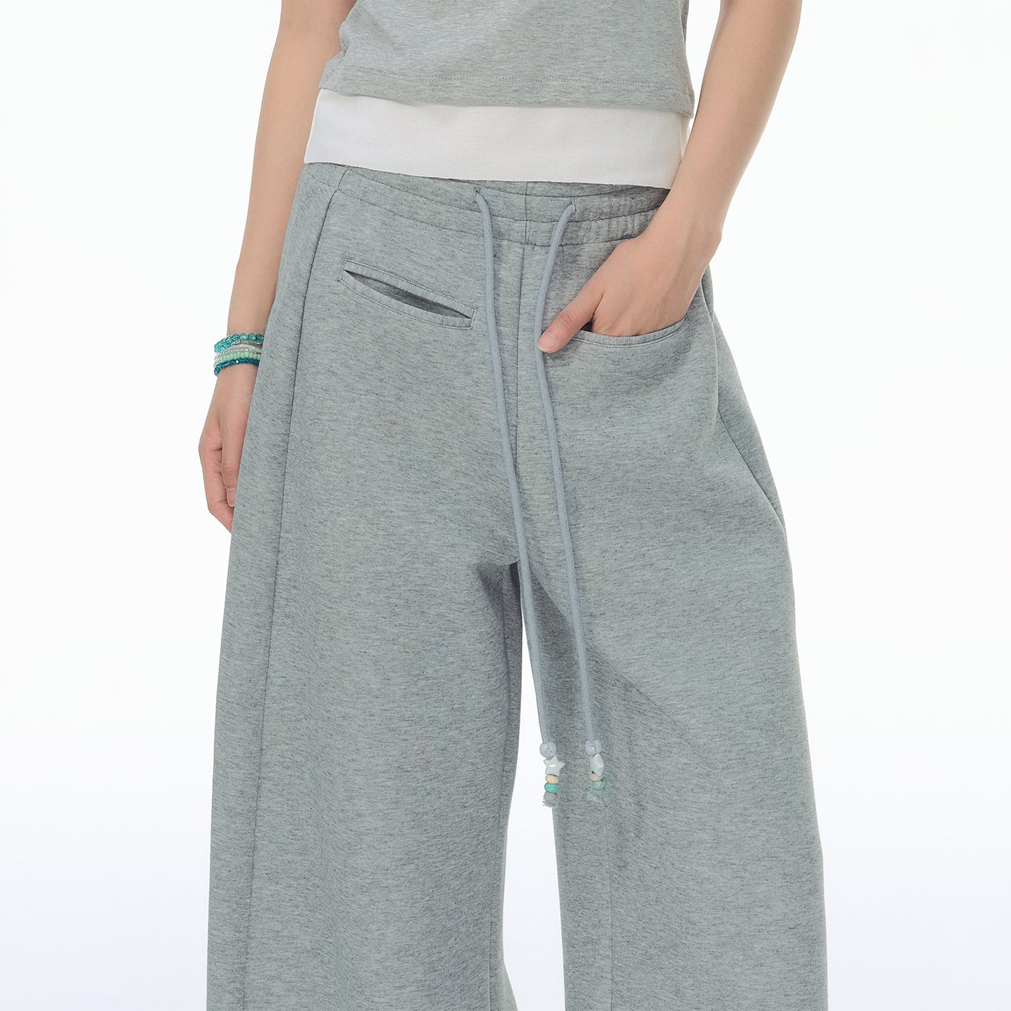 NewJNXS SS Beaded Drawstring Barrel-Leg Pants