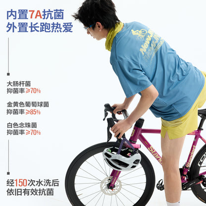 NewJNXS 7A Antibacterial Pixel Cycling Print Sports Tee – Summer Textured Quick-Dry T-Shirt Unisex