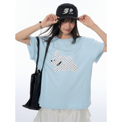 NewJNXS Polka Dot Puppy Patch Cropped T-Shirt
