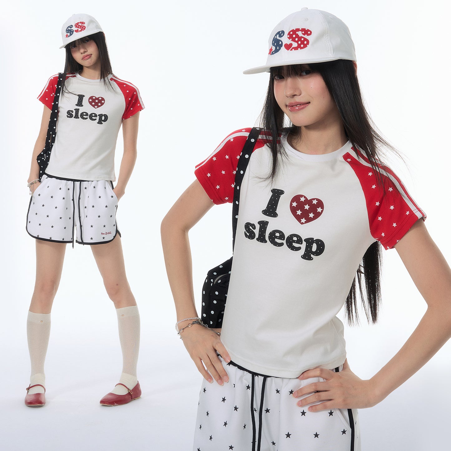 NewJNXS "LOVE SLEEP" All-Over Star Print Slim-Fit T-Shirt