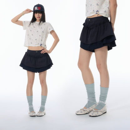 NewJNXS SS Woven Double-Layer Ruffle A-Line Skort