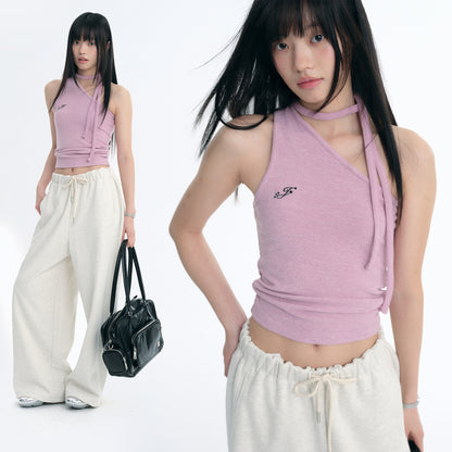 NewJNXS Embroidered Knit Halter Top