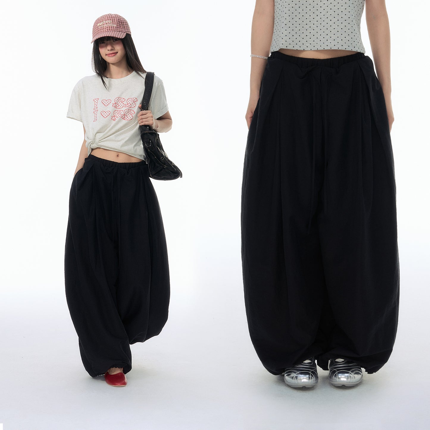 NewJNXS SS Balloon Drawstring-Hem Pants
