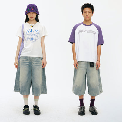 NewJNXS Vintage Wash Wide-Leg Denim Longline Shorts