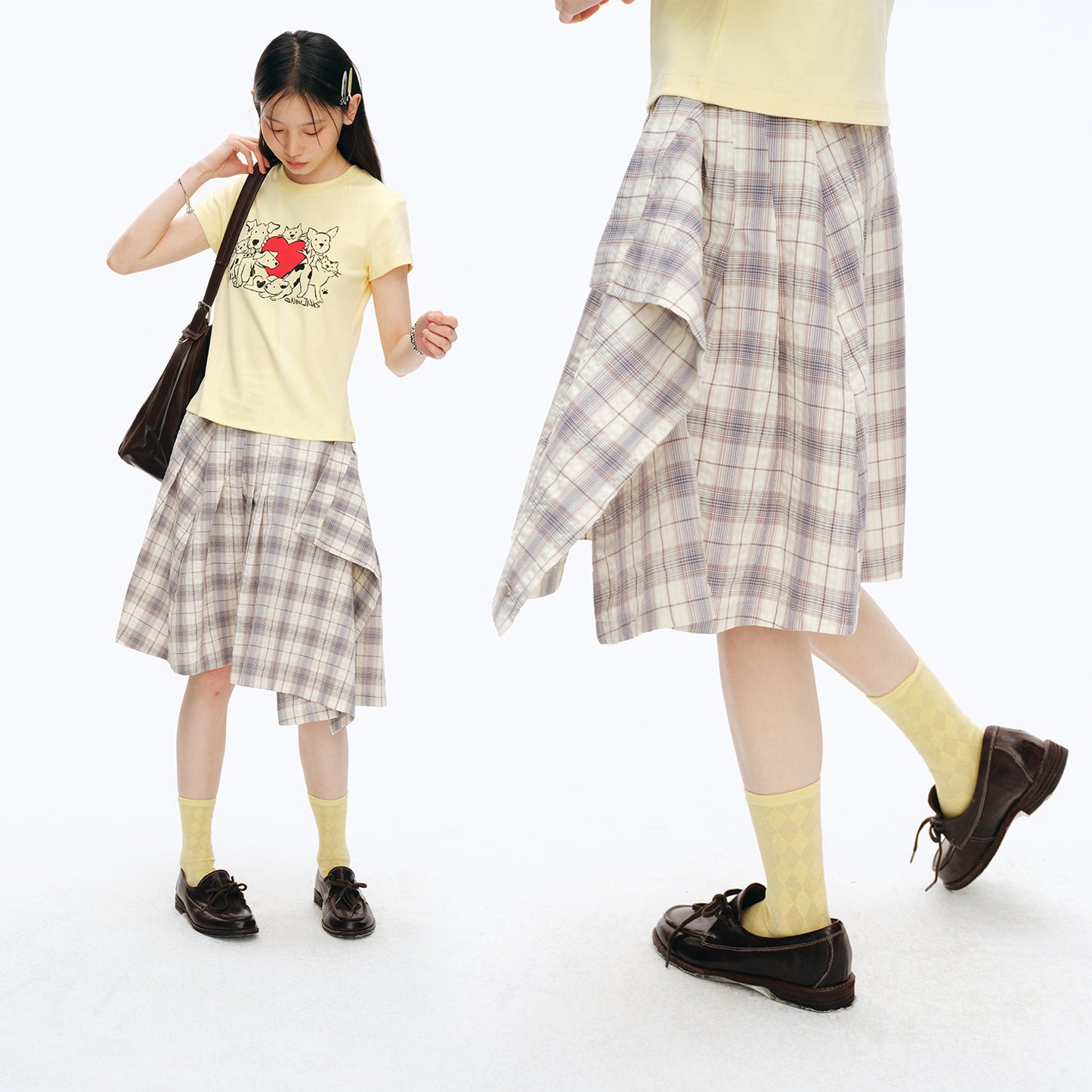 NewJNXS Classic A-Line Plaid Pleated Skirt