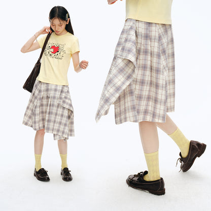 NewJNXS Classic A-Line Plaid Pleated Skirt