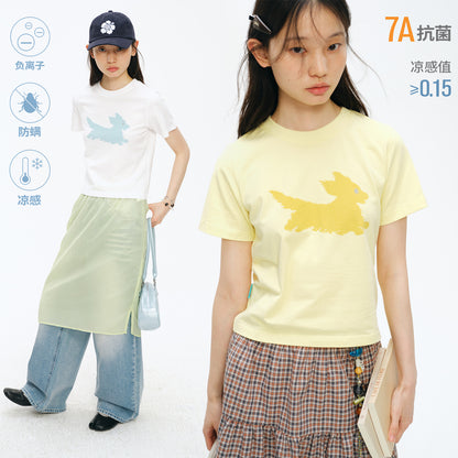 NewJNXS Fuzzy Dog Graphic Cropped Tee