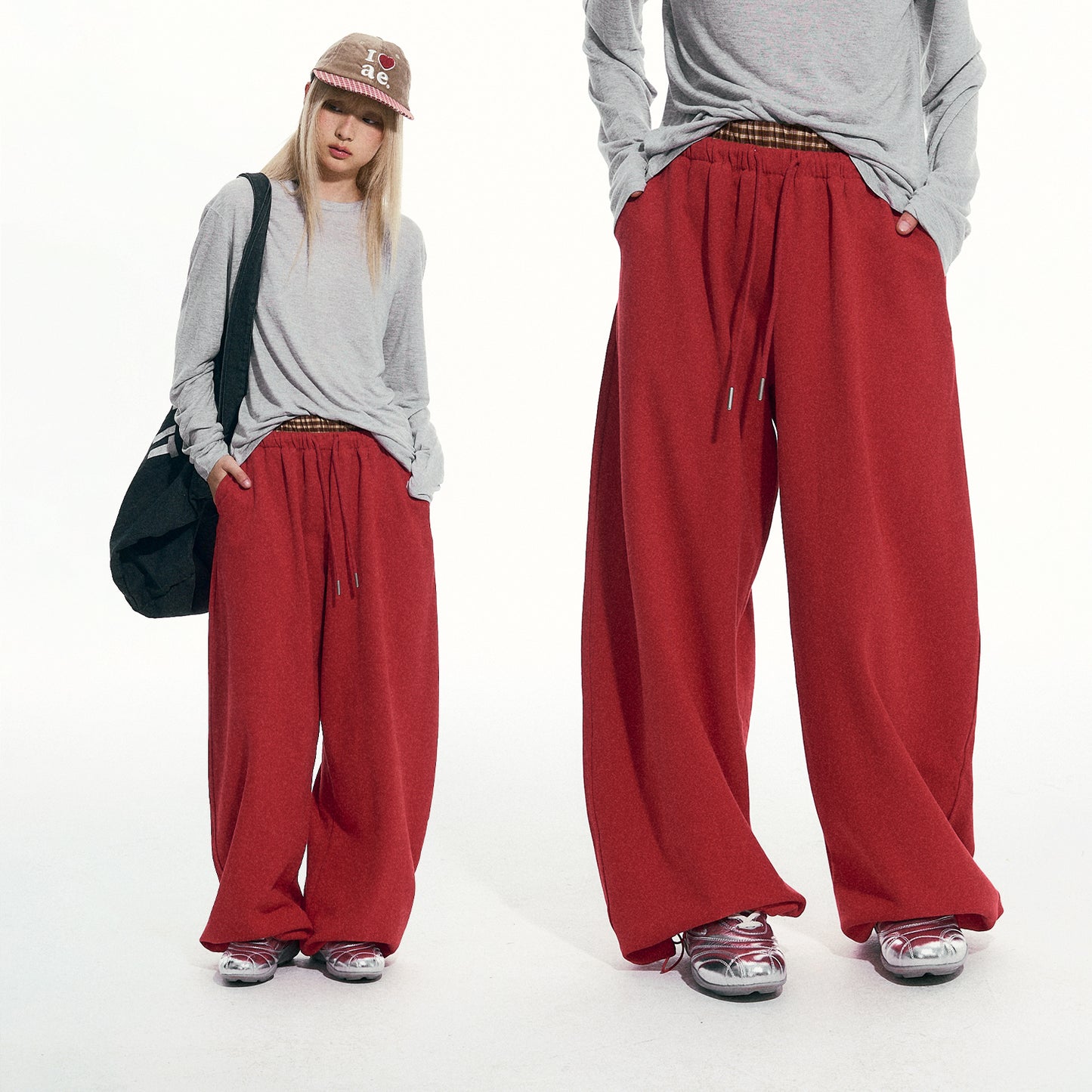 NewJNXS Layered Plaid Waist Sweatpants