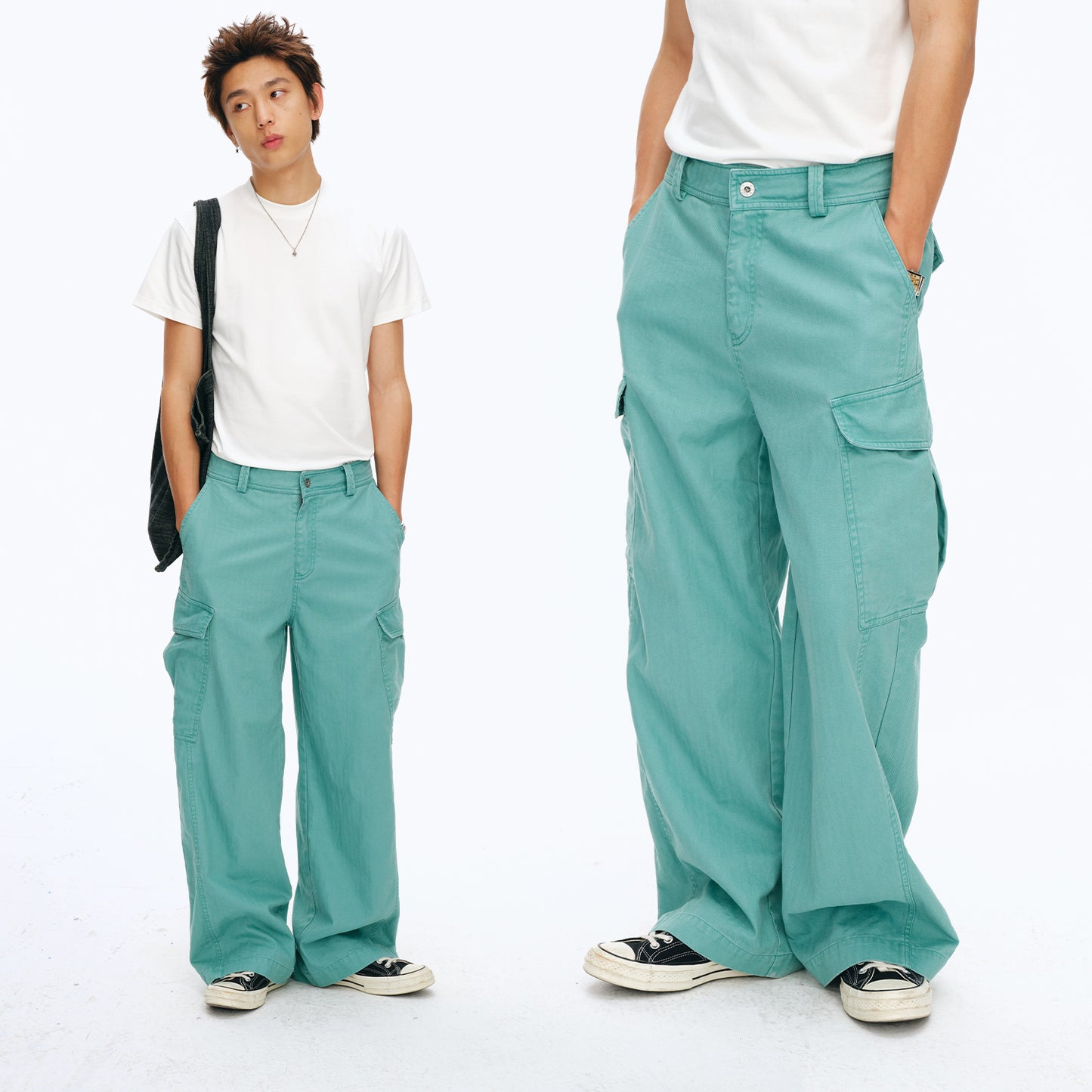 NewJNXS Washed Herringbone Straight-Leg Cargo Pants