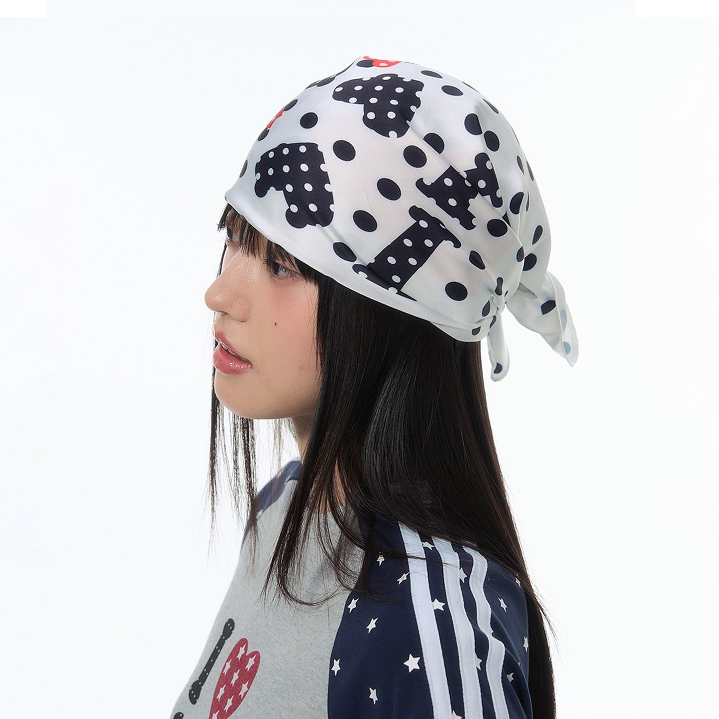 NewJNXS SS Silky Polka Dot Heart Square Scarf
