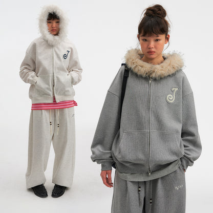 NewJNXS Detachable Plush Collar Jacket & Pants Set