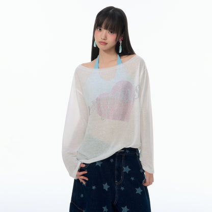 NewJNXS SS Lyocell Knit Off-Shoulder Rhinestone Cover-Up Top