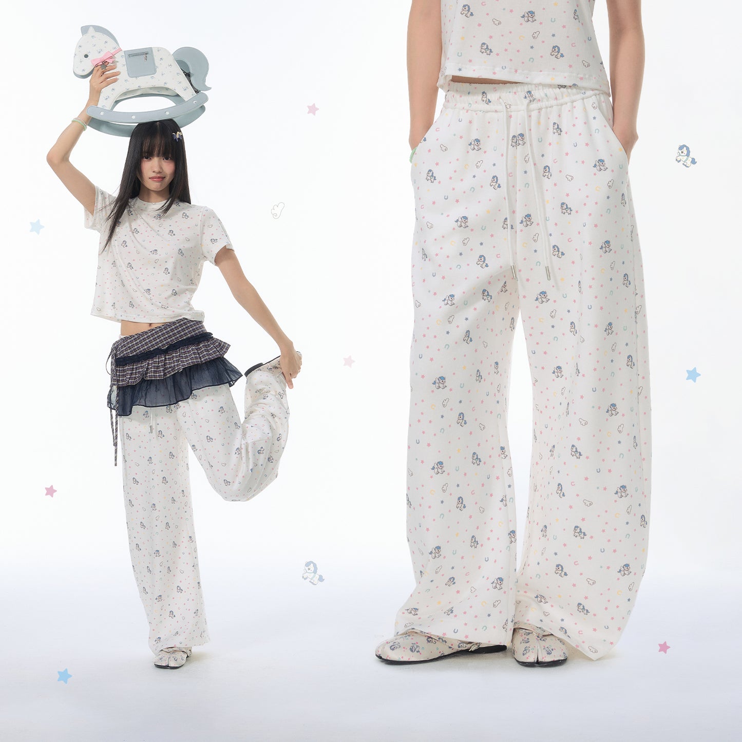 NewJNXS SS Pegasus Print Lyocell Wide-Leg Pants