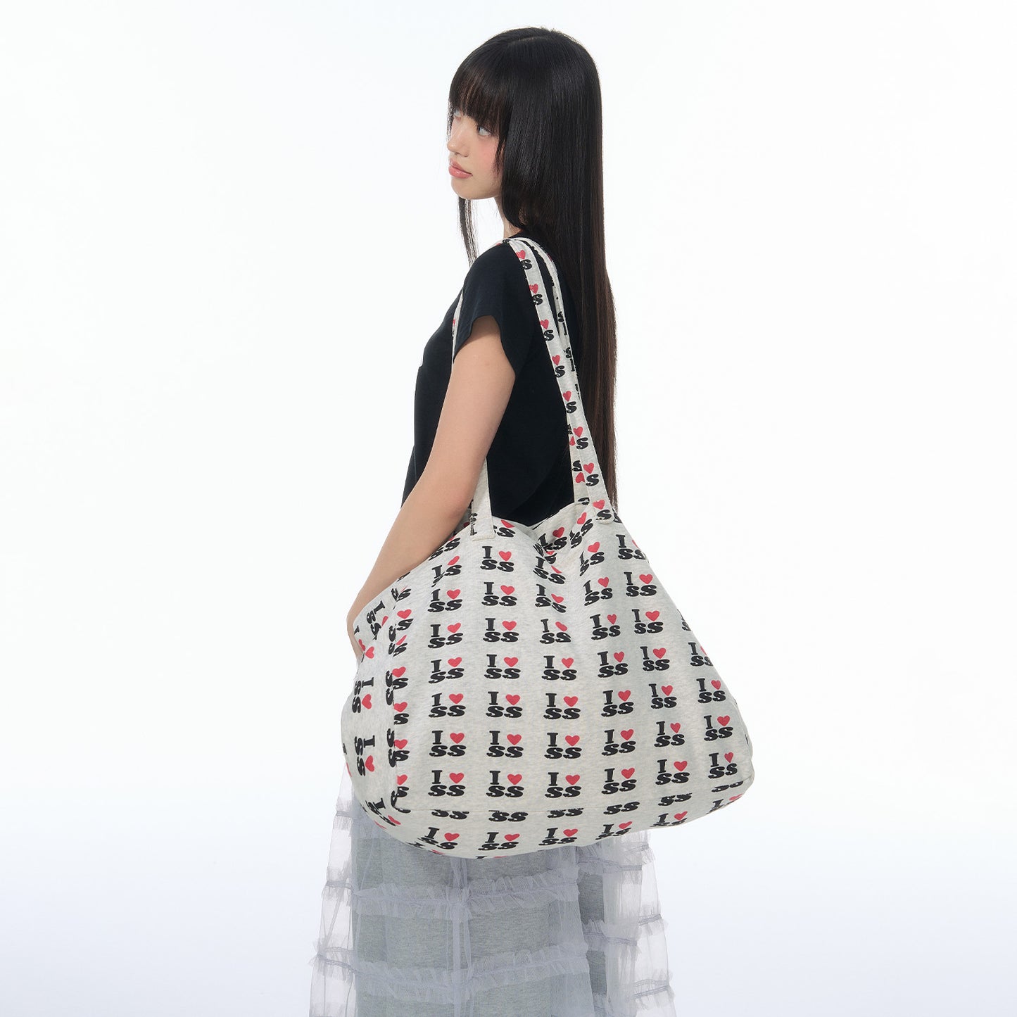 NewJNXS SS All-Over Heart & Letter Print Large Tote Bag