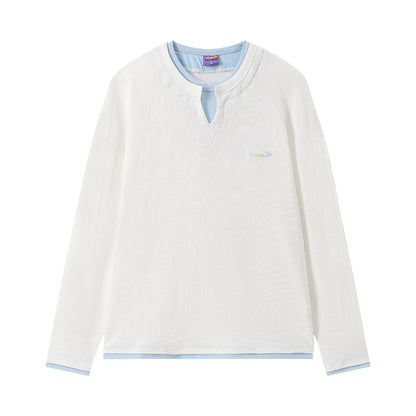NewJNXS Waffle-Knit Color Block Layered-Look Long Sleeve Tee