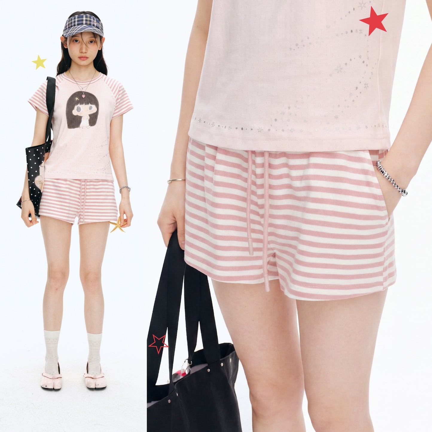 【NewJNXS x Kuku】 Striped Knit Elastic Waist Shorts