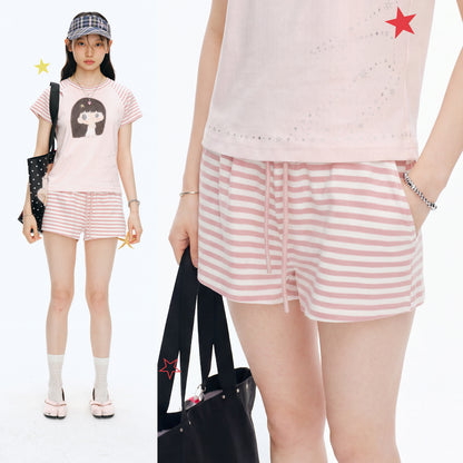 【NewJNXS x Kuku】 Striped Knit Elastic Waist Shorts