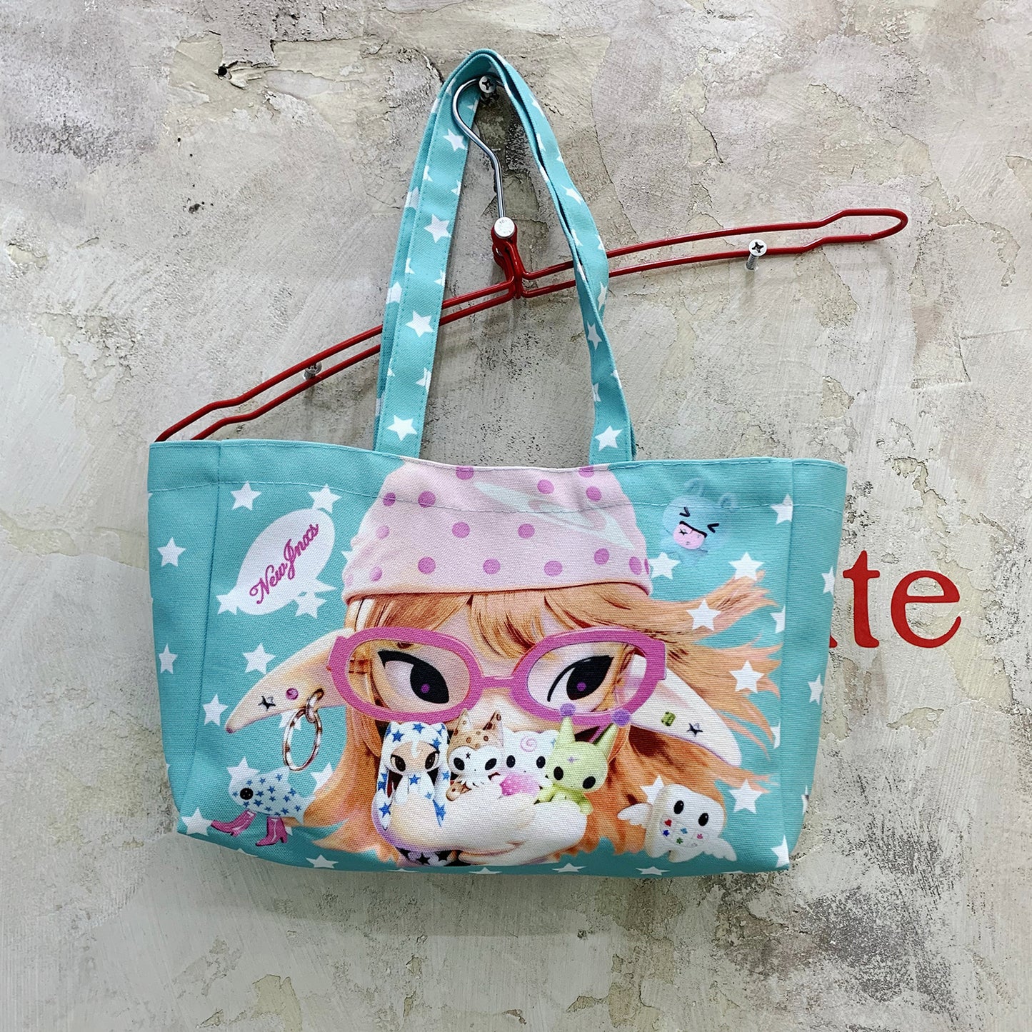 NewJNXS World Space Alien Girl Graphic Mint Green Tote Bag