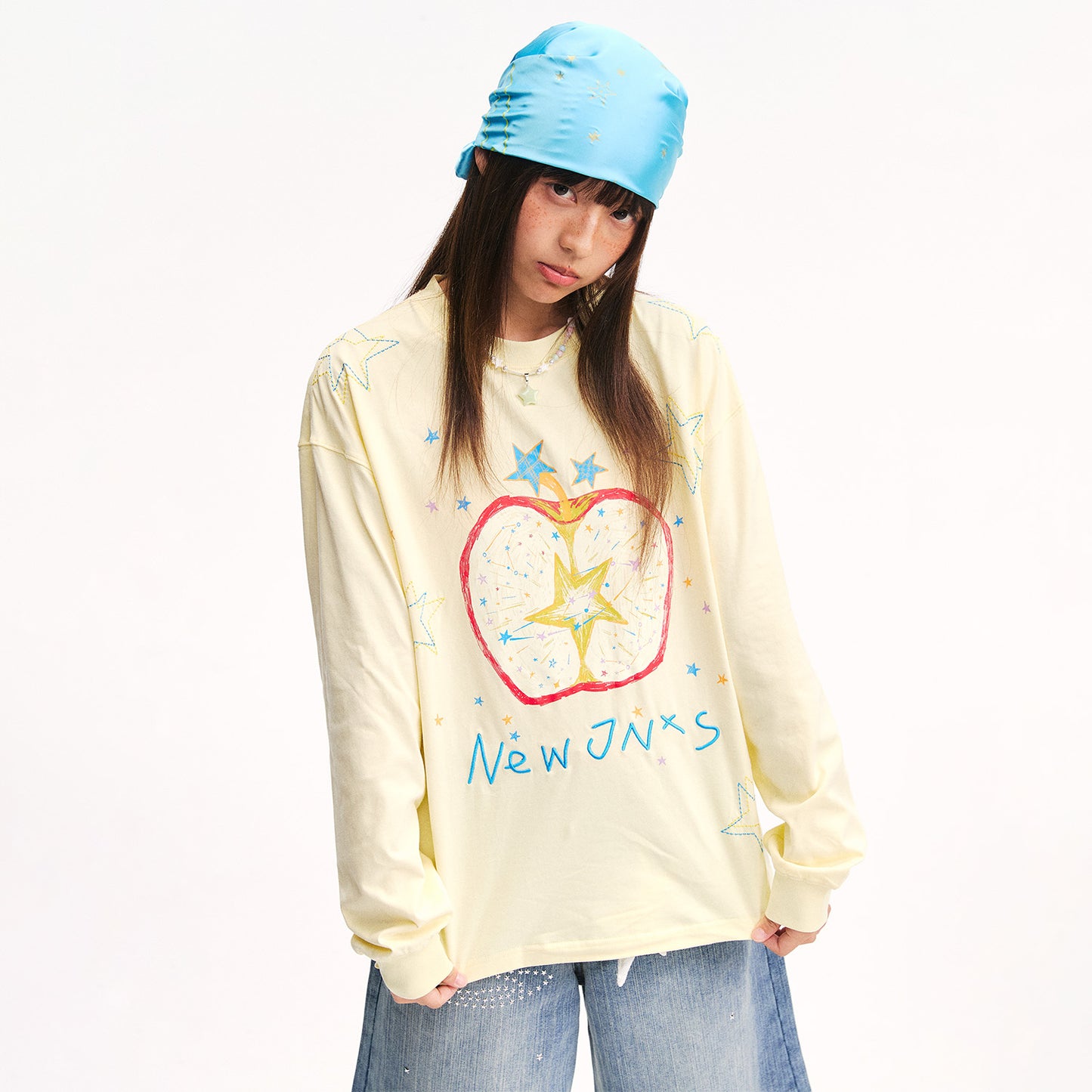 NewJNXS Apple Embroidered Long Sleeve Tee