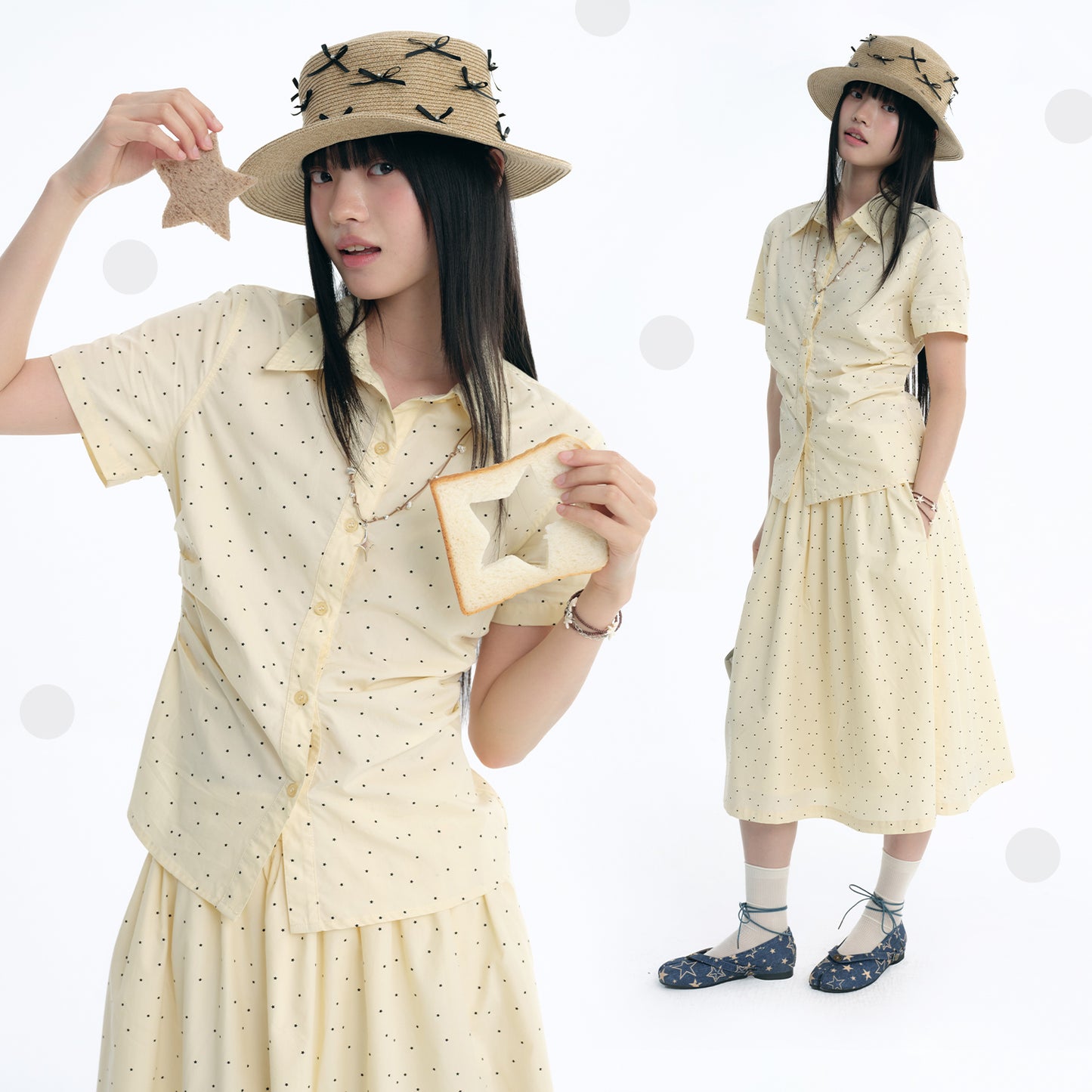 NewJNXS Star Polka Dot Cropped Short-Sleeve Shirt
