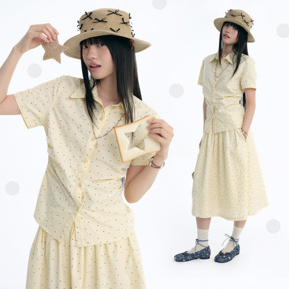 NewJNXS Star Polka Dot Cropped Short-Sleeve Shirt