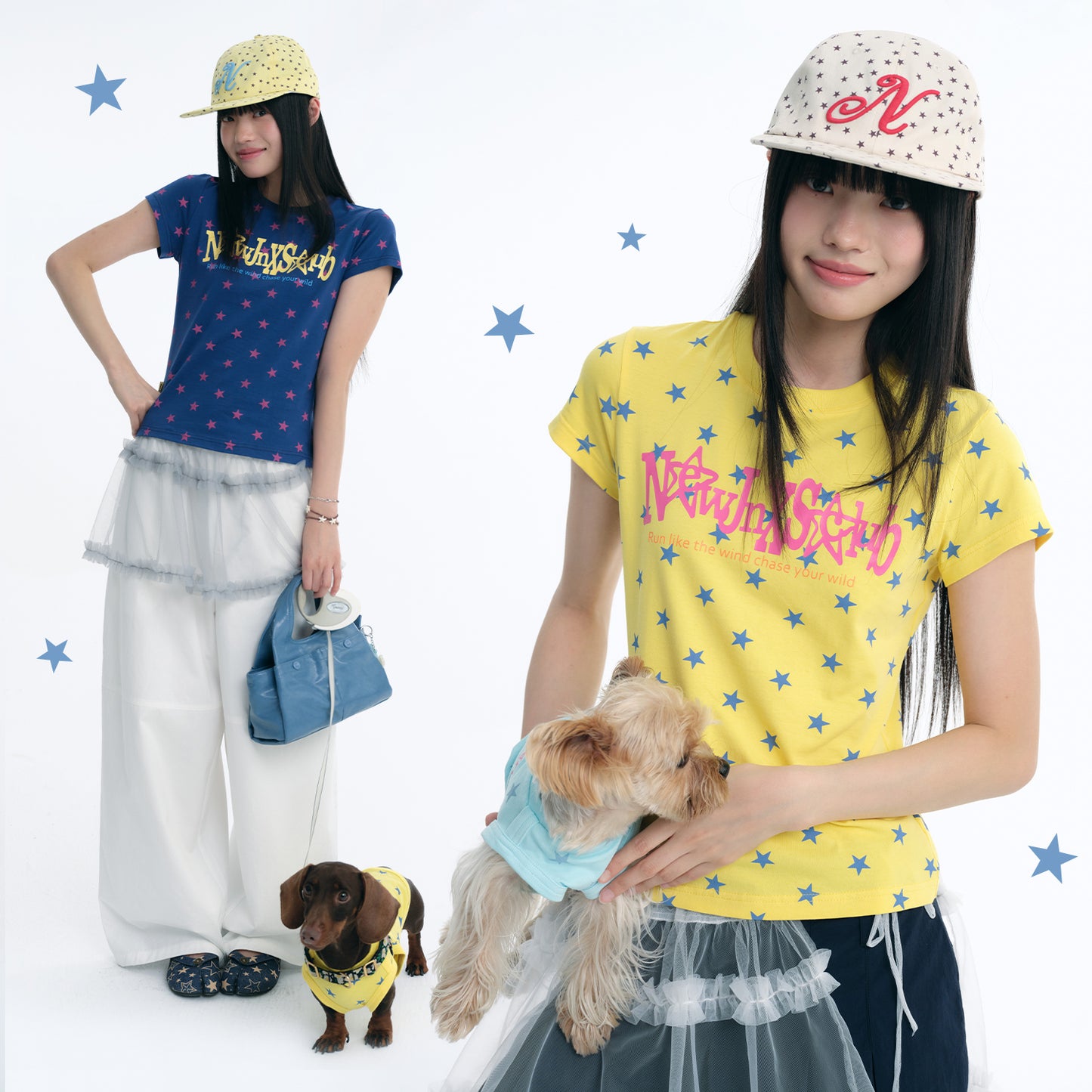 NewJNXS All-Over Star Print Slim-Fit T-Shirt & Pet Tee