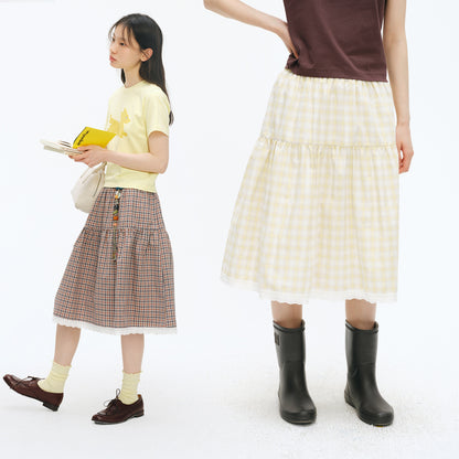 NewJNXS Salted Caramel Plaid Lace Skirt