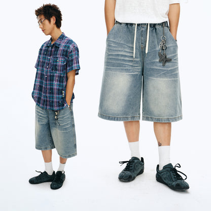 NewJNXS Whisker Washed Denim Drawstring Shorts