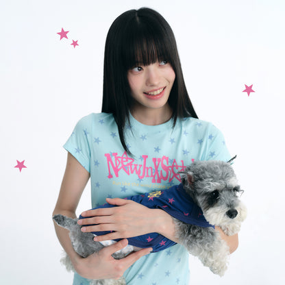 NewJNXS All-Over Star Print Slim-Fit T-Shirt & Pet Tee