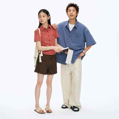 NewJNXS Vintage Plaid Drop Shoulder Couple Shirt