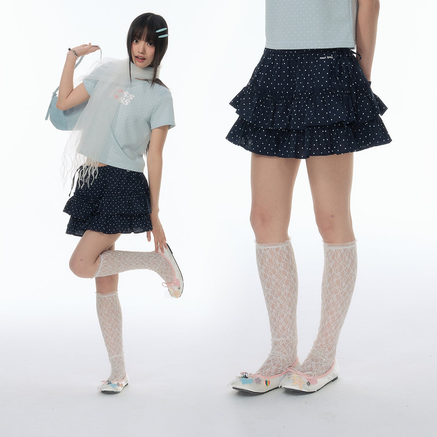 NewJNXS Ruffle Polka Dot Mini Skirt