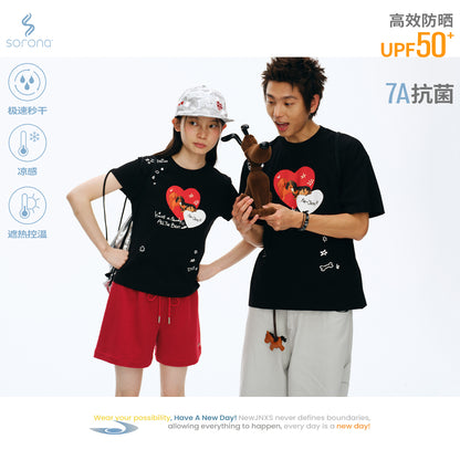 NewJNXS UV Protection Heart Puppy  Graphic Slim  Tee