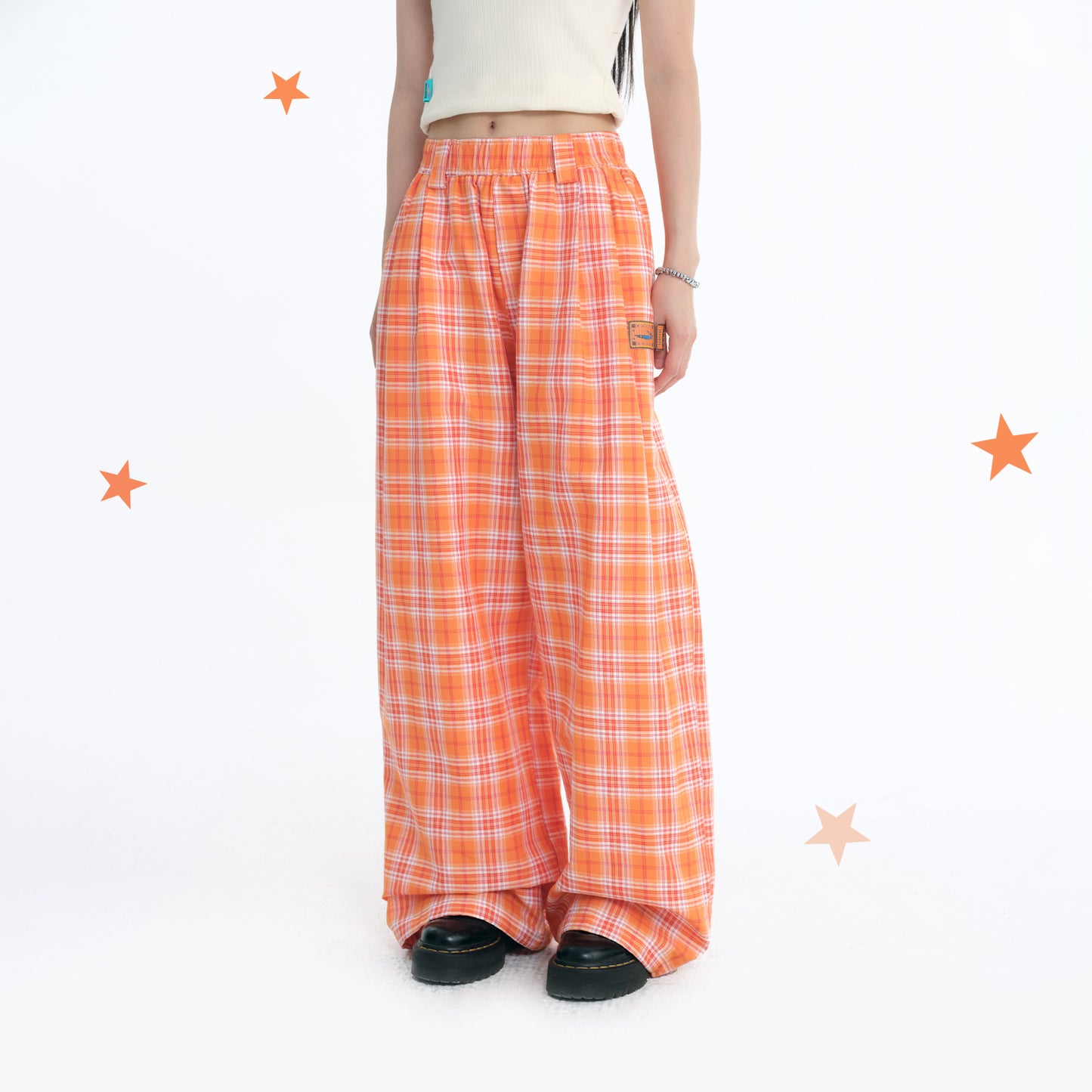 NewJNXS Wrinkle-Resistant Plaid Wide-Leg Pants