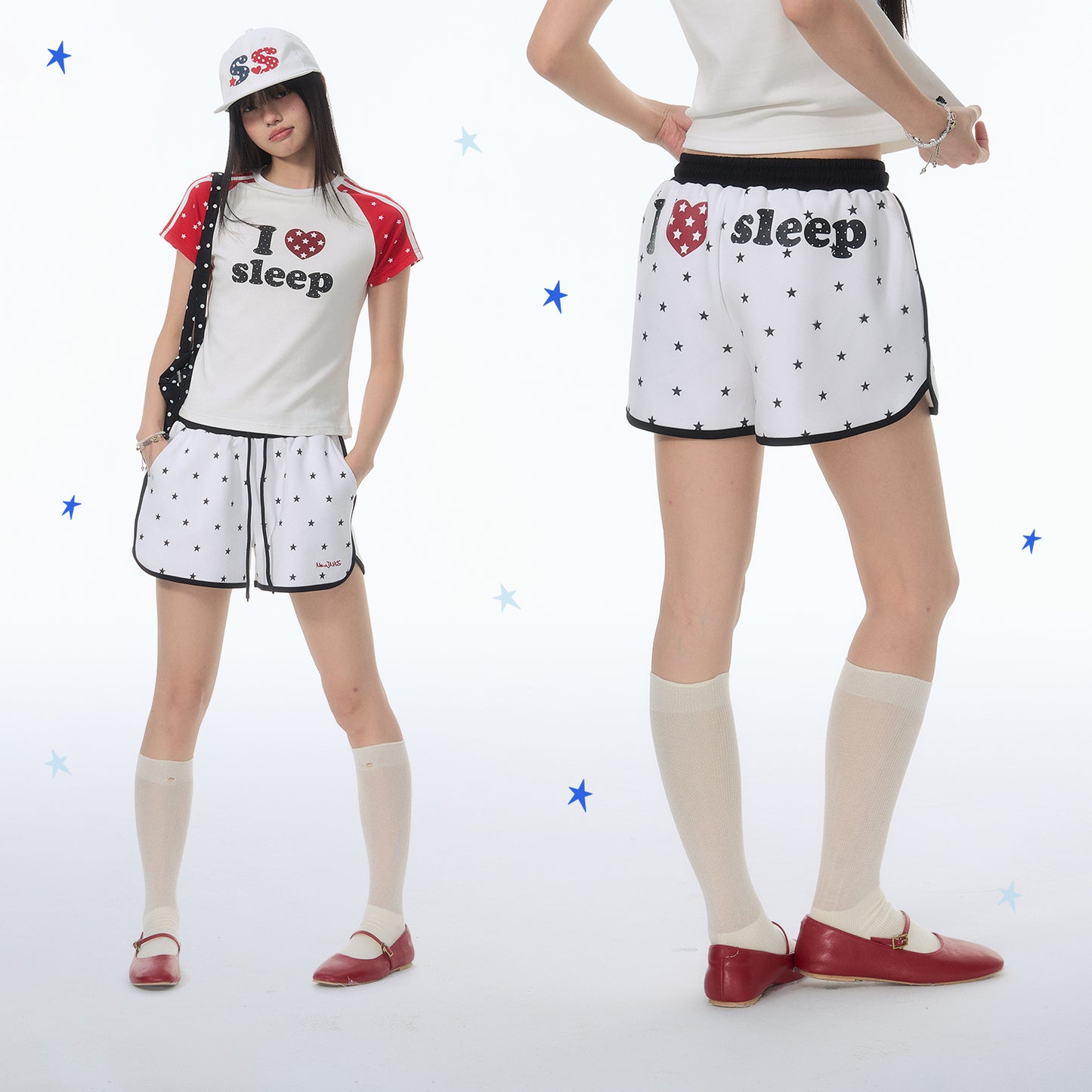 NewJNXS "LOVE SLEEP" All-Over Star Print Shorts