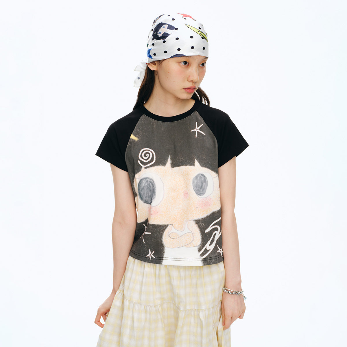 【NewJNXS x Kuku】 Cooling Stretch Knit Raglan Cropped Slim Tee