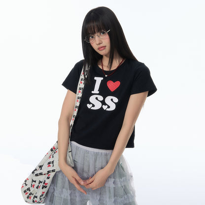 NewJNXS Rhinestone Heart Cropped T-Shirt