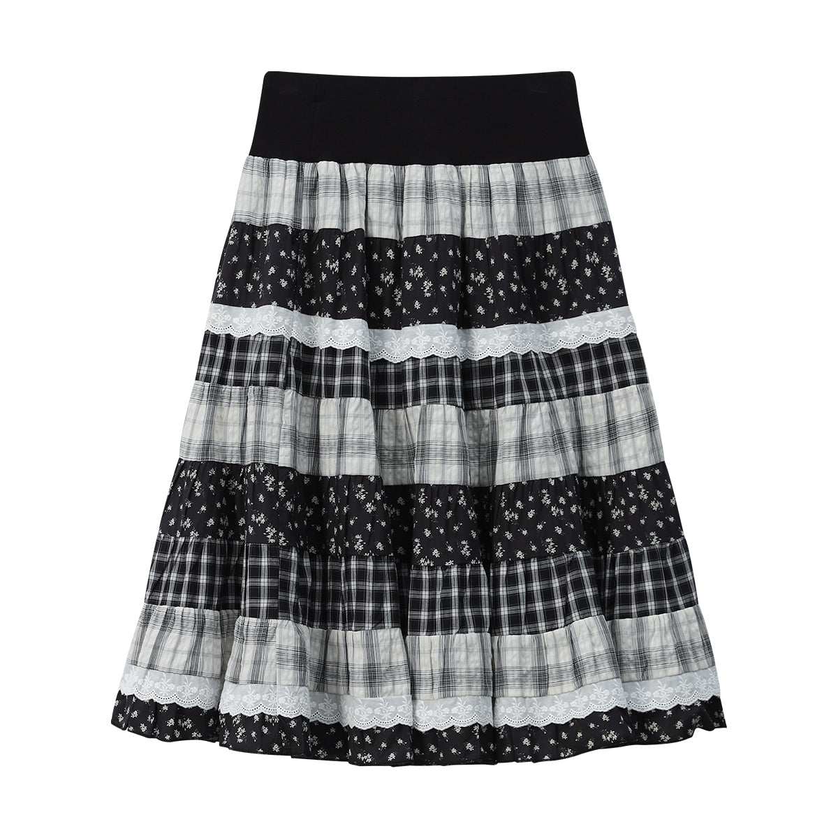 NewJNXS SS Plaid & Floral Patchwork Maxi Skirt